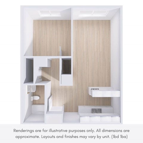 Floor plan for 1 bed, 1 bath, 850 sqft